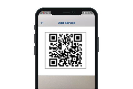 A screenshot of the HID Approve mobile security app on a mobile device. It shows text that says ‘Add Service’ at the top of the screen. It also shows a QR code in a box underneath the text.
